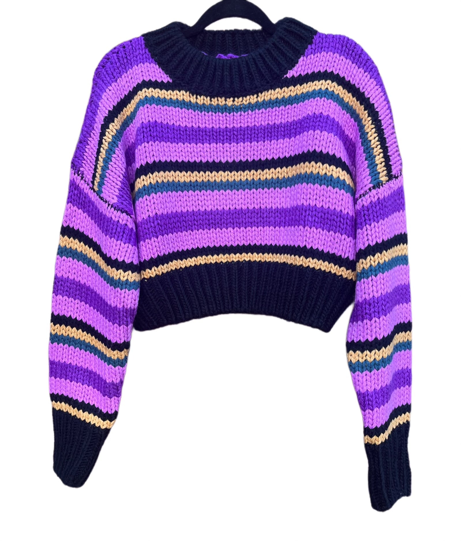 Cropped Womens Sweater Purple Striped Multi Color Elan Sweater at DiLaRu Boutique Nutley NJ