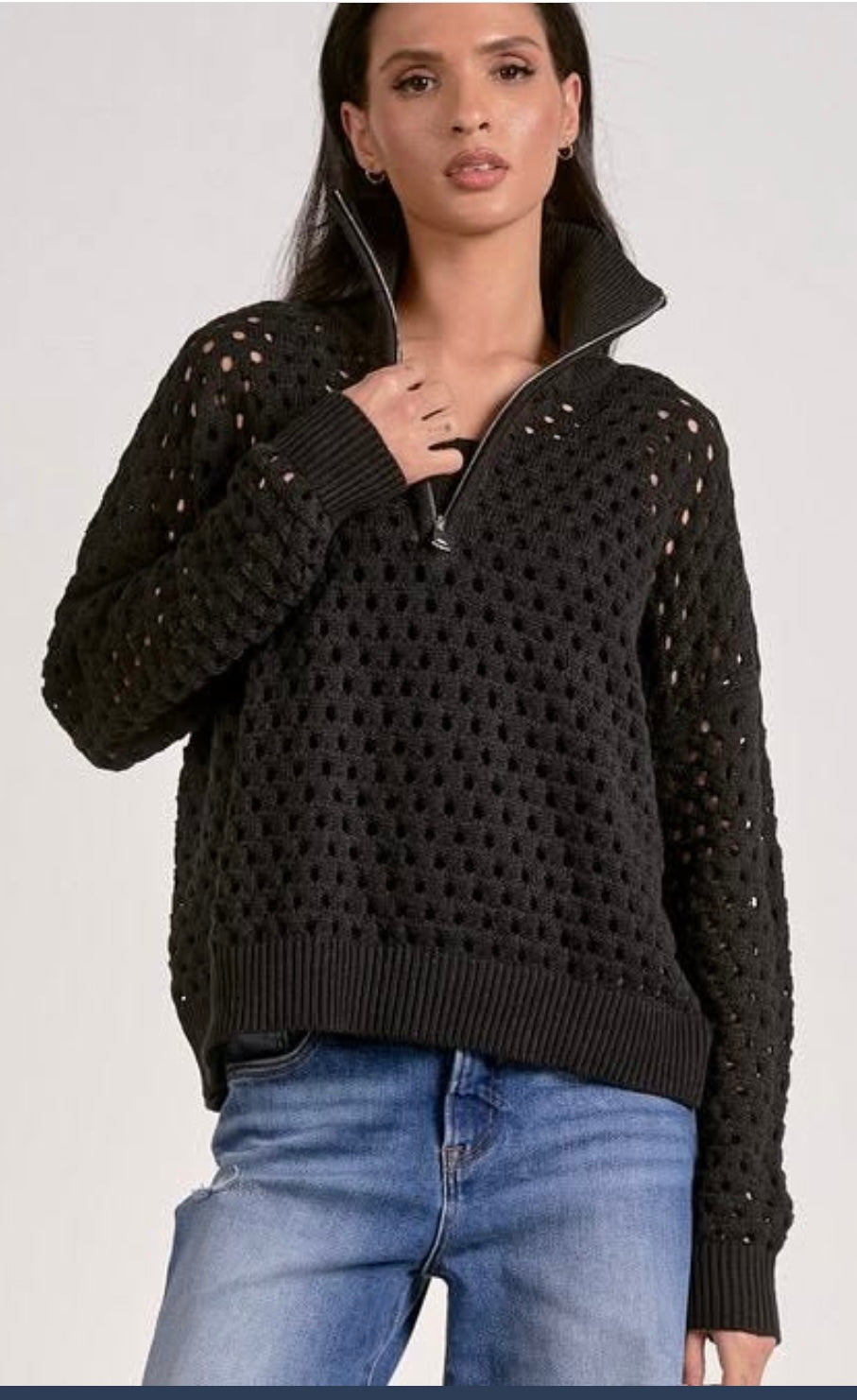 Womens half zip black sweater by Elan