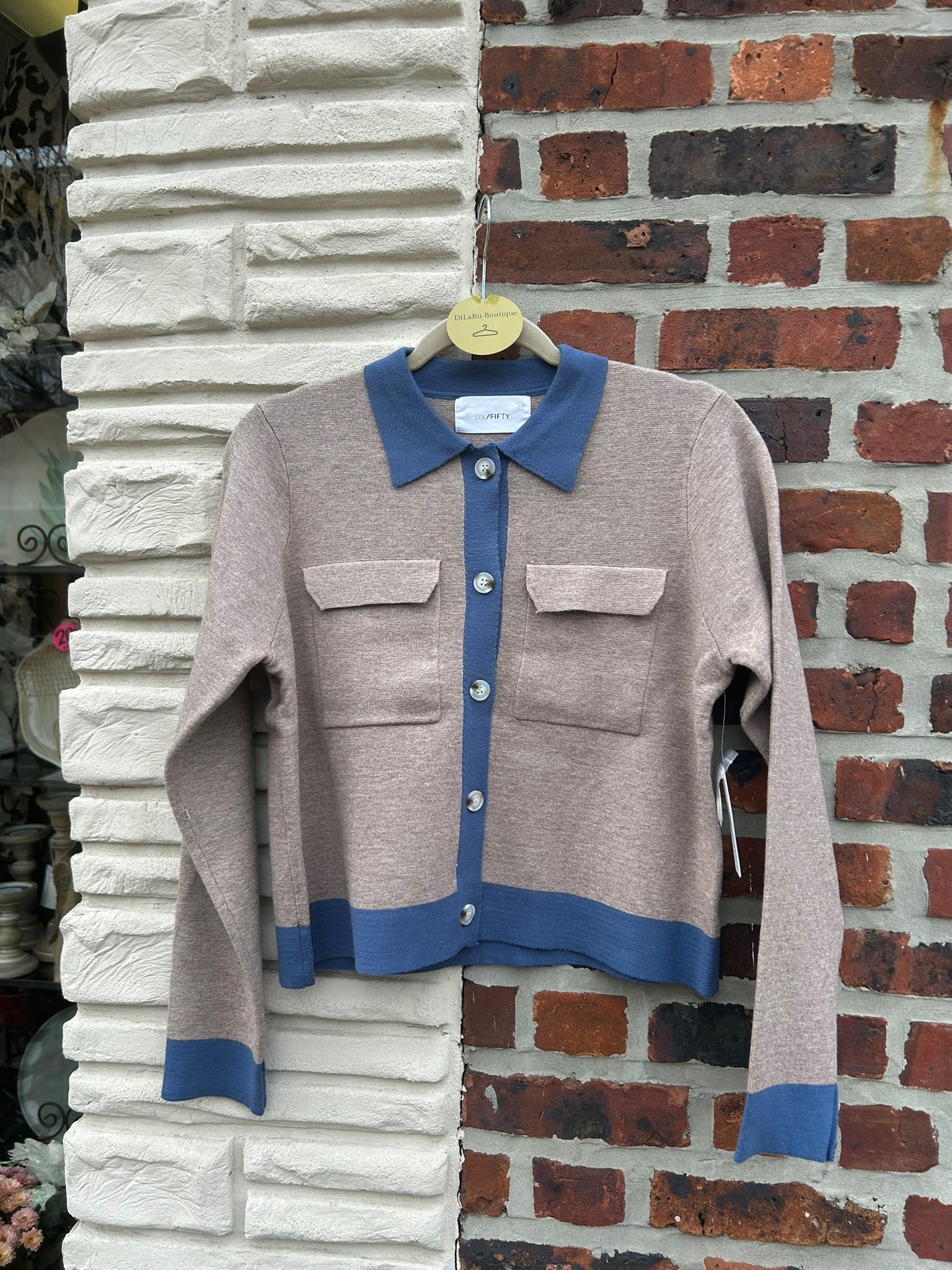 Six Fifty Fallon Cardigan in Latte and Blue